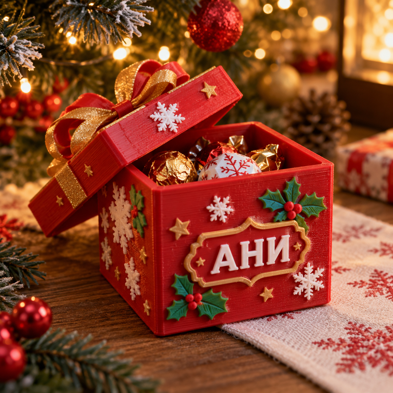 3D коледна подаръчна кутийка с име